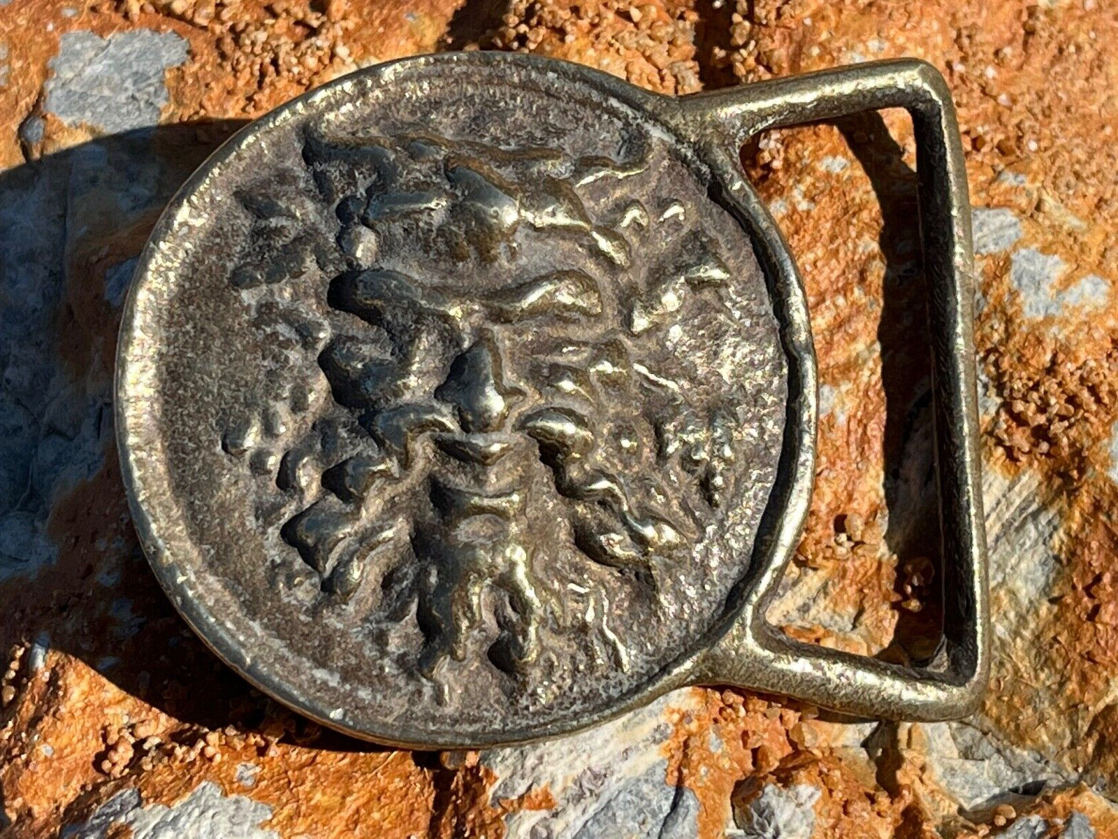 Vintage 1970's Neptune Poseidon Zeus Triton Belt Buckle Solid Brass Hippie Retro