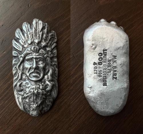 4 oz Antiqued Silver "Indian and Buffalo Totem" Bar from MK Barz / #009 of 500!