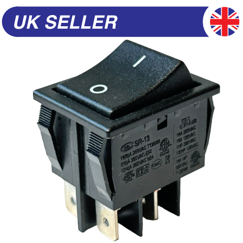 On-Off Rocker Switch, 22mm x 30mm, 16(8)A 250Vac, DPST, Latching - Picture 1 of 6