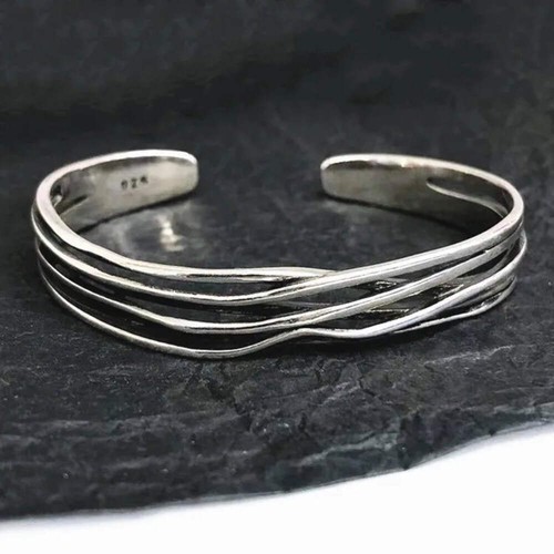 Bracciale in argento sterling 925 intrecciato onda retrò - Foto 4 di 8