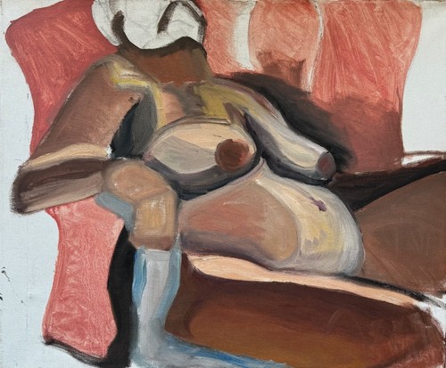 Vintage 70er Abstrakt Akt Nackte Frau Gemälde Moderne Kunst Wandbehang