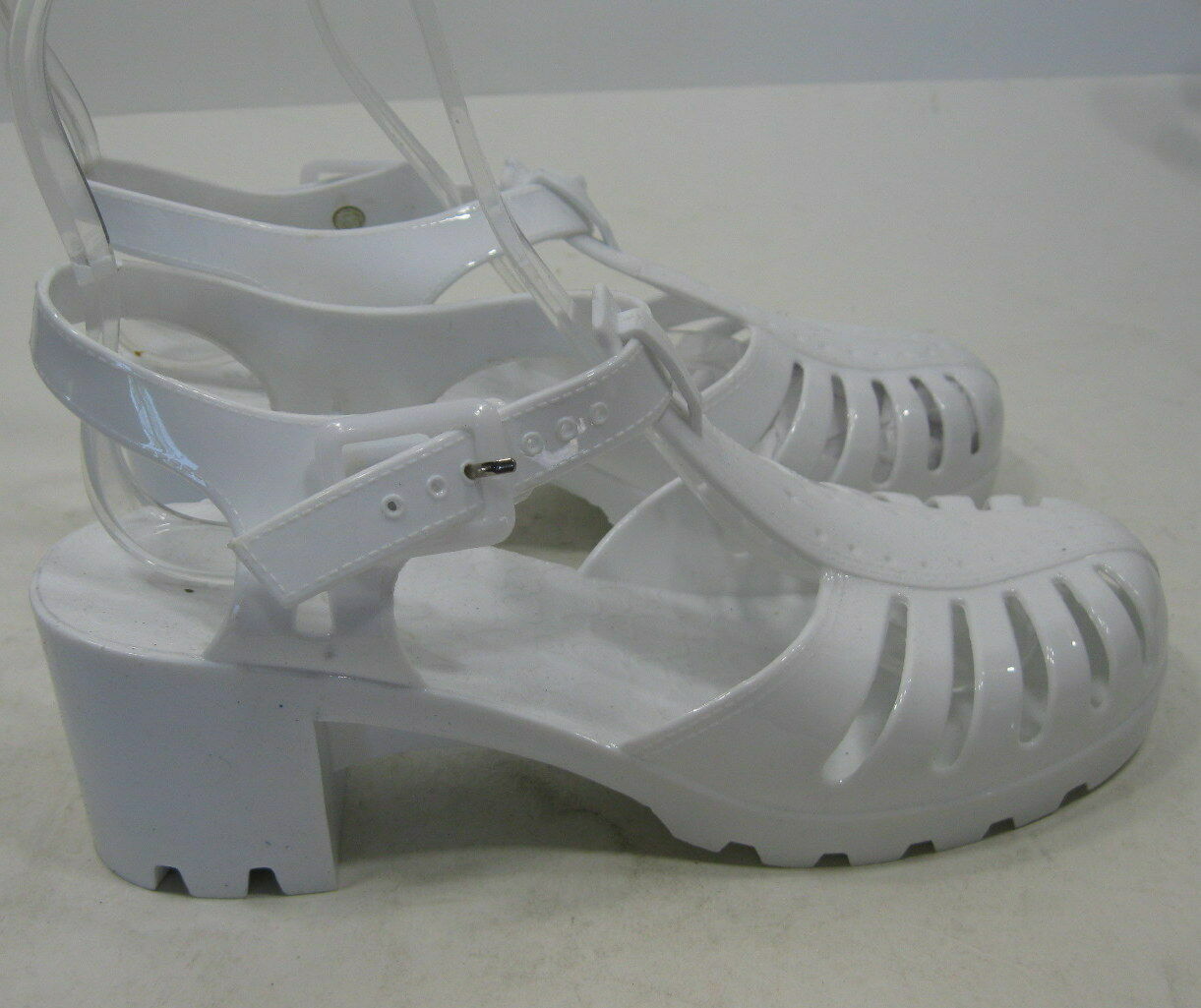 white jelly heel sandals