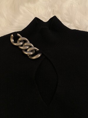 Alexander Wang Chain Link Turtleneck Sweater Keyhole Black Wool