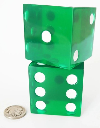 1970s green transparent JUMBO acrylic dice2x2 inches