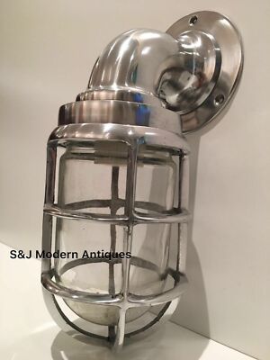 Antike Industrie Wandleuchte Schott Vintage Käfig Silber Schiff Lampe Aluminium 