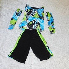  Dance Costume - Girls 6x Child - NEW- Hip Hop Costumes - Lime/Turquoise