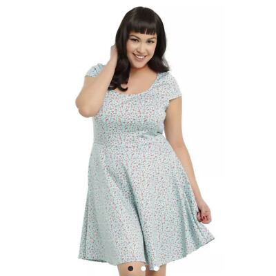 Hot Topic Teal & Pink Floral Fit & Flare Skater Dress Size Large