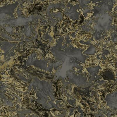 Flüssige Marmor Wirbel Effekt Tapete 3D Stein Schwarz Gold Metallic Glitzer