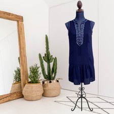 Fleur Bleue Anthropologie Women’ 2 Sleeveless Lined Embroidered Dress Blue