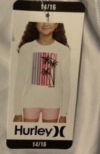 Hurley Youth Girl Long Sleeve UPF 50 Swim Tee White Moisture Wicking Size 14/16