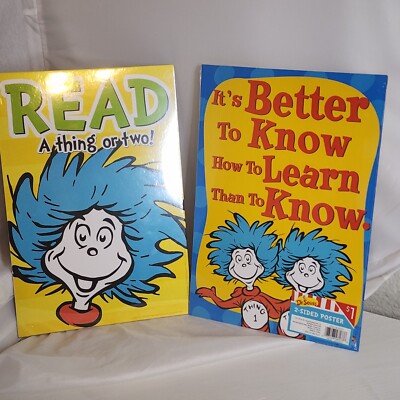 Dr. Seuss Hard Board Posters Read Learn 2-Sided 12x8 NEW Sealed 2019