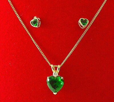 333 Gelbgold SET 8 Karat Kette Ohrstecker Herz  Zirkonia smaragd 