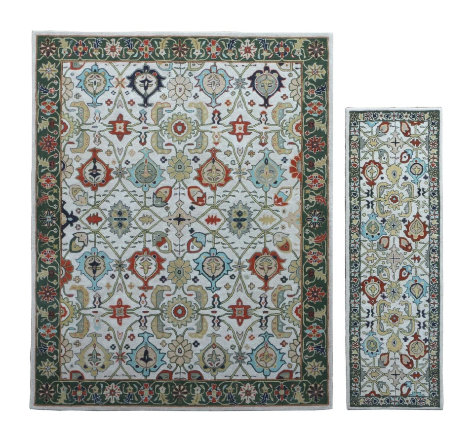 Alfombra de lana acolchada con borde verde Colorromace Catherine diseño tradicional Foto 2 de 4