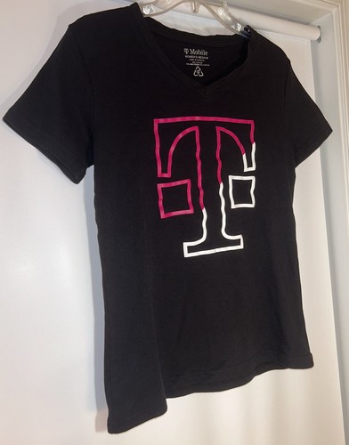T Mobile Women's Medium Black Pink V Neck Work Wear Staff Employee Uniform Shirt - Picture 3 of 6
