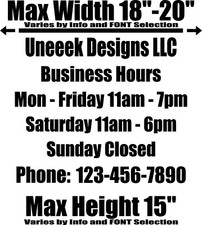 CUSTOM Business NAME TEXT Store Hours Business Decal stick vinyl for Description