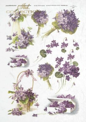 Reispapier-Motiv Strohseide-Decoupage-Serviettentechnik-Vintage-Veilchen-R0242