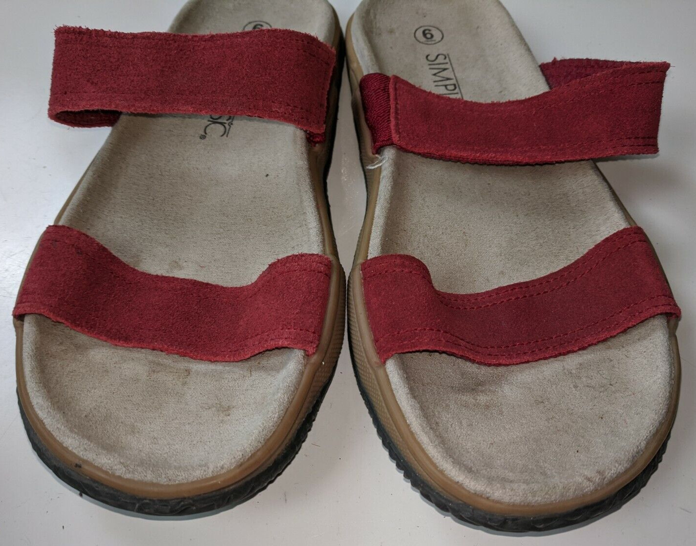 SIMPLY BASIC RED FABRIC 2 STRAP SLIDES FLATS SAND… - image 2