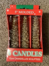 6 Vintage Christmas Gold Tree Shaped Candle Amscan Unburned