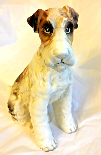 Vintage 7"  Airedale Dog Ceramic  Figurine Signed Erich Stauffer Made in Japan