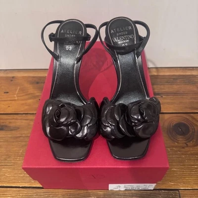 VALENTINO ATELIER 03 Rose Edition Sandales À Talons Mule Escarpins Femme 36 Noir - Photo 1/4