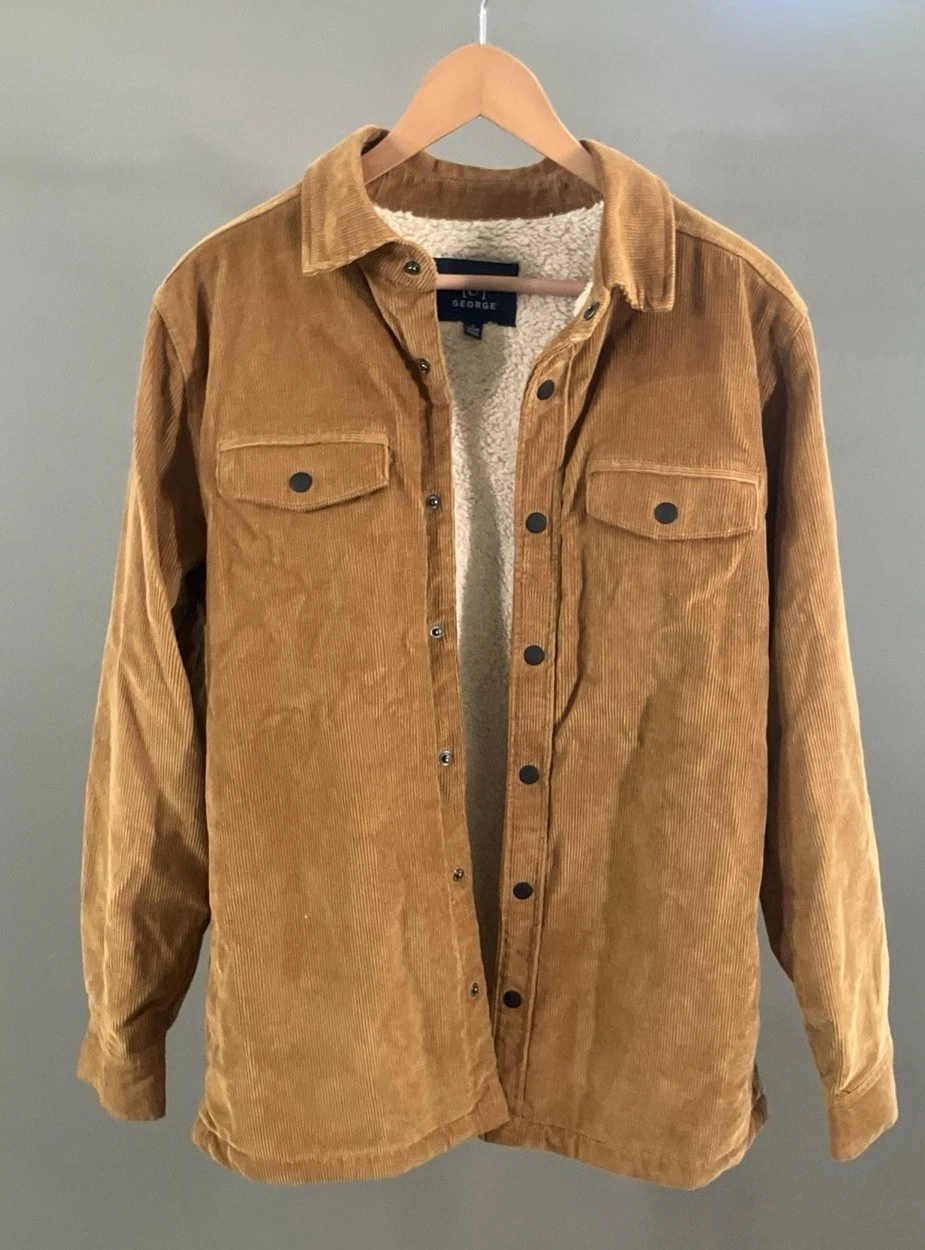 George Mens Winter Thick Fleece Warm Flannel Shirt Jacket Down Small