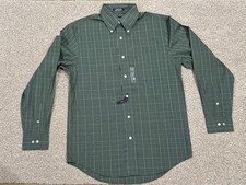 528 NWT Arrow Men's S Pinpoint Oxford Green Plaid Long Sleeve Button-Down Shirt