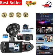 Image of Dash Cam Front and Rear Inside 3 Channel Dashcam for Cars 1080P with 64GB Car...