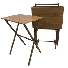 Wooden Folding TV Tray Tables Set w Stand