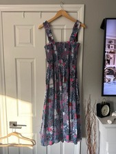 Kate Spade Garden Posy Smocked Midi Dress Cat Cactus Print Blue Size M