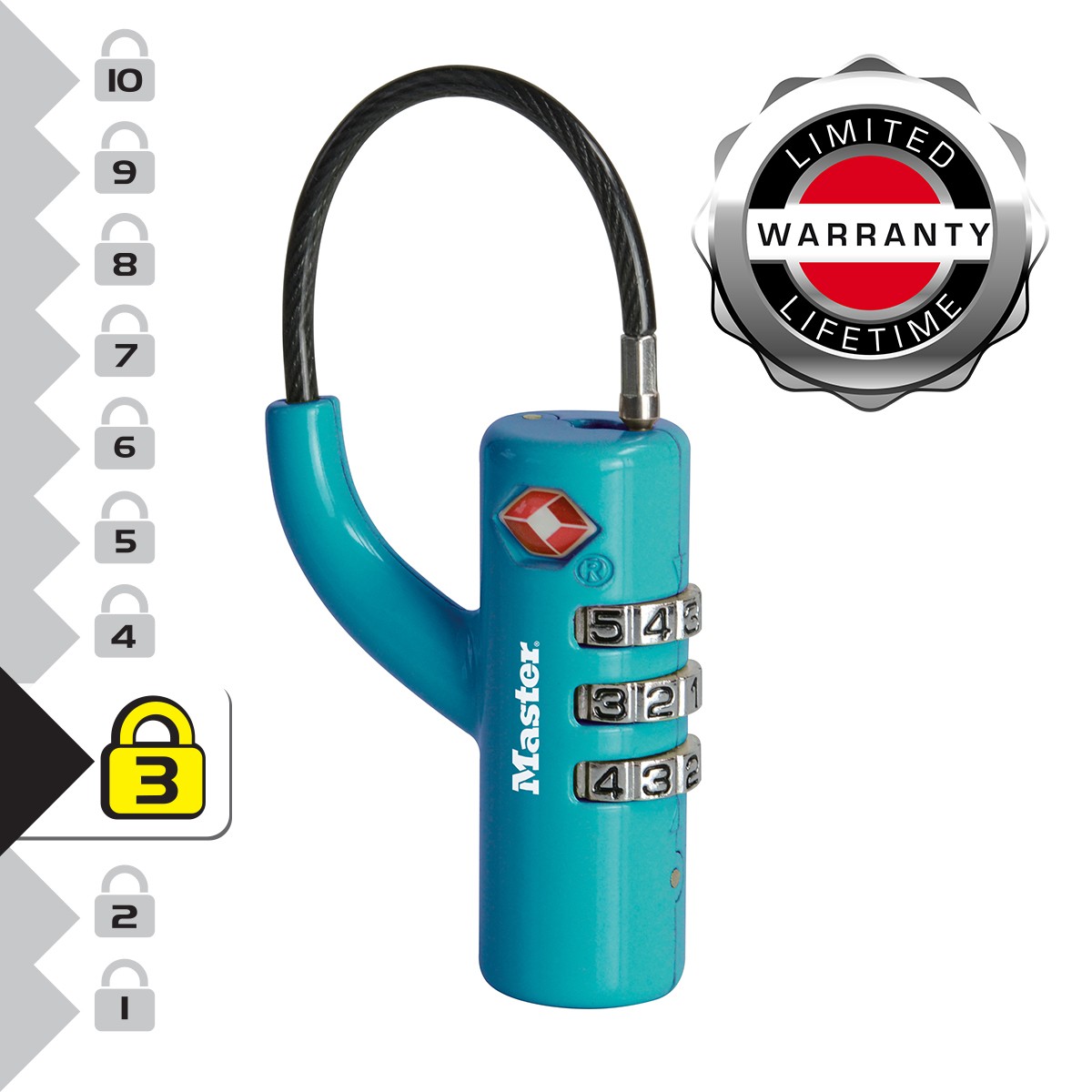 Cadenas TSA Master Lock à code 3 chiffres antivol pour sac de voyage bleu