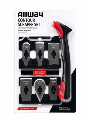 ALLWAY CS6 Soft-Grip Contour Scraper Set with 6 Blades and Blade File