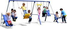 Ultimate 9-in-1 Metal Swing Set for Backyard Fun: Slide, Swing  More 