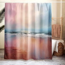 Coastal Sunset Fabric Shower Curtain Pastel Ocean Bathroom Decor 71x74