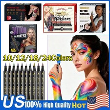 Temporary Tattoo Markers for Skin 10/18/24 Color Tattoo Pens Brush Tip Bright JQ