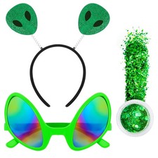 Alien Headband Halloween Alien Antenna Head Band with Sunglasses and Face Bod...
