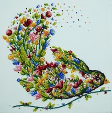 Bead Embroidery Kit "A singing bird" Beaded Stitching Beadwork