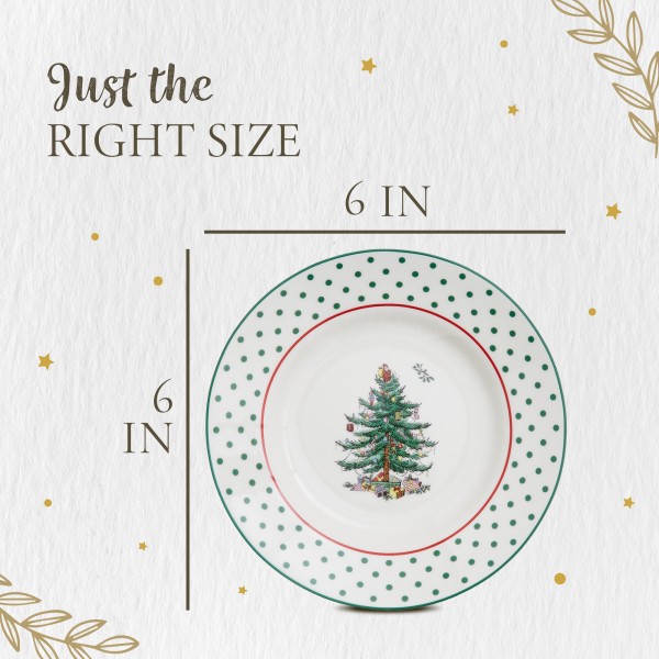Spode Christmas Tree Polka Dot Tidbit Plates Set of 4 - Dishwasher Safe