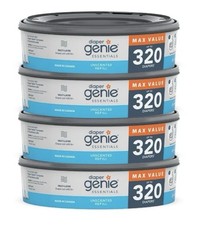 Diaper Genie Essentials 4 Pack Refills Unscented 320 Count Odor Control Bags