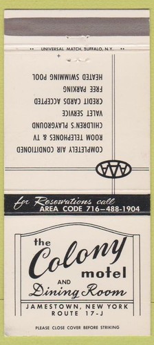 Matchbook Cover - Colony Motel Jamestown NY 30 Strike