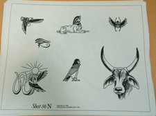 Vintage 1978 RARE Spaulding Rogers Tattoo Flash Sheet 86N Egyptology