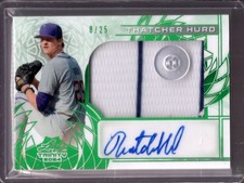THATCHER HURD 2024 Leaf Trinity Green Game Used Button Autograph Auto #8/25