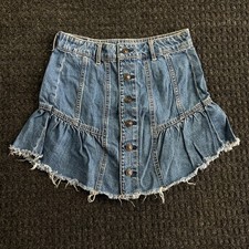 Vintage y2k American Eagle Denim Jean Skirt Button Up Raw Hem Size 00