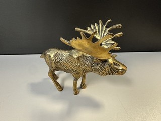 Vintage Brass 5 1/2” Long 4” Tall Moose Elk Statue Ornate Wildlife Figurine