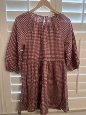 Madewell Cotton Gauze Rust Blue Gingham 3/4 Sleeve Fit Flare Baby Doll Dress 2