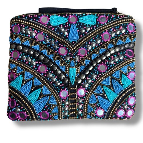 Clements Ribiero Embellished Beaded Black and Blue Clutch Purse Bag | eBay