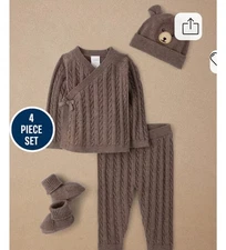 Gymboree Baby 0-3 Months Ivory Cable Knit Bear 4 Piece Outfit Set NWT