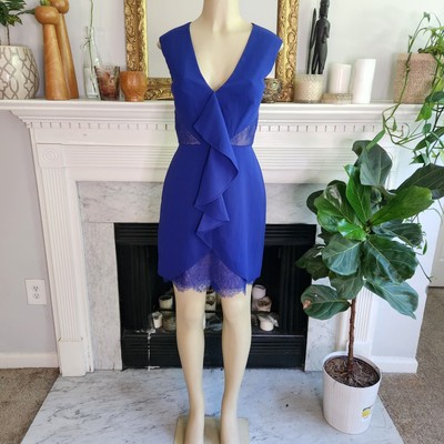 BCBG Maxazria Blue Mini Dress Sz 10 Koralyn Ruffle Lace Cocktail Wedding  Guest | eBay