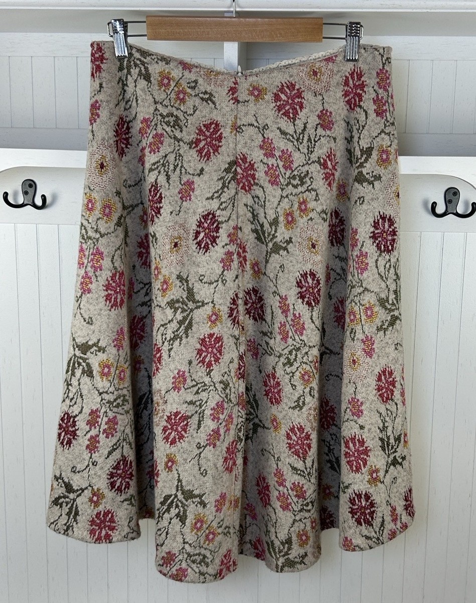 Cecilia Prado Anthropologie Sweater Skirt Floral Tapestry Knit Cottagecore L