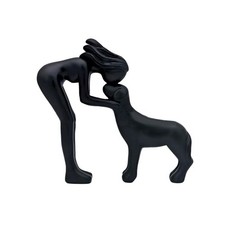 Statuina nera minimalista umana e cane - regalo per amanti degli animali dome...
