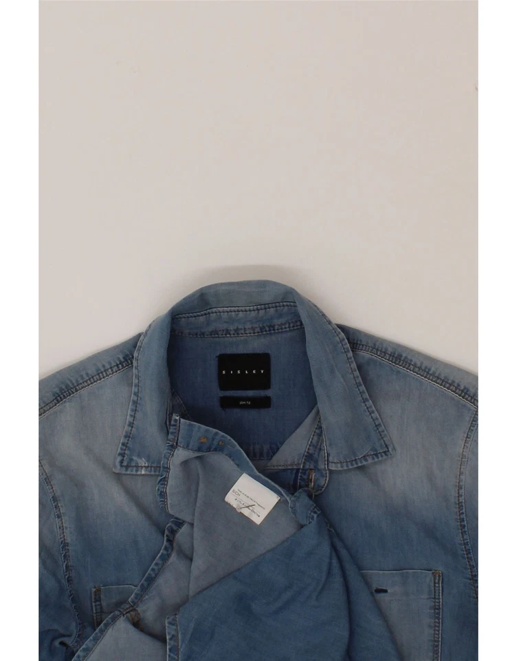 Camisa de mezclilla SISLEY para hombre ajustada pequeña azul algodón CH02 Foto 3 de 3